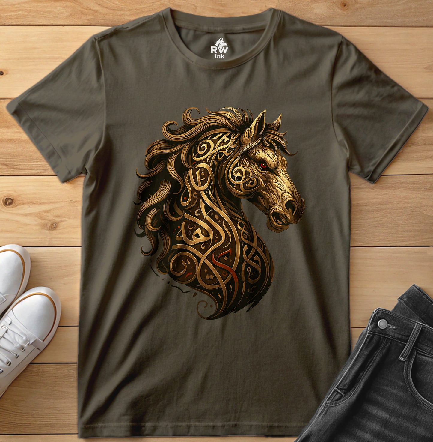 Calligraphy Stallion – Tribal Horse Art T-Shirt | Bella+Canvas 3001 Unisex Tee