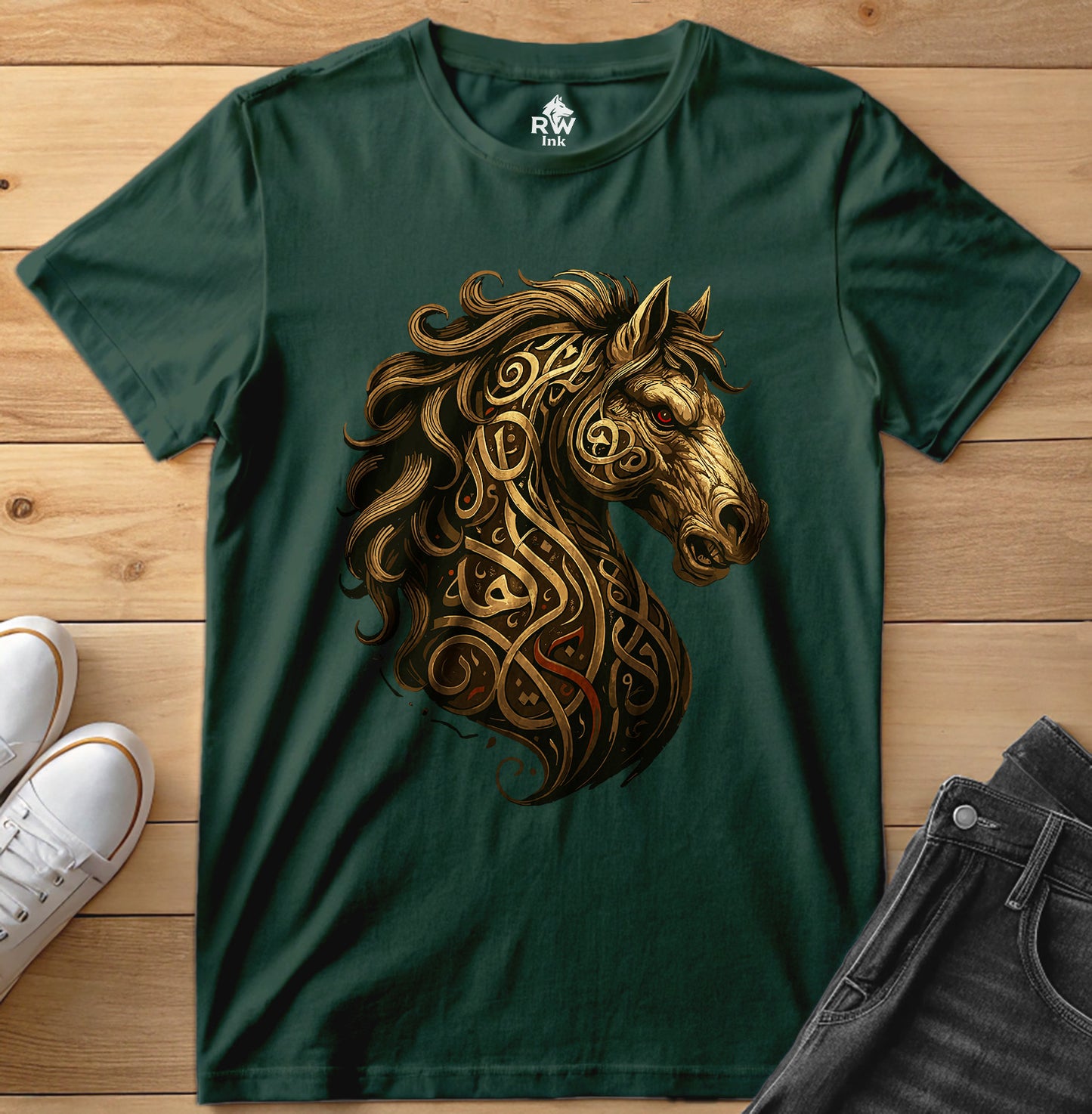 Calligraphy Stallion – Tribal Horse Art T-Shirt | Bella+Canvas 3001 Unisex Tee