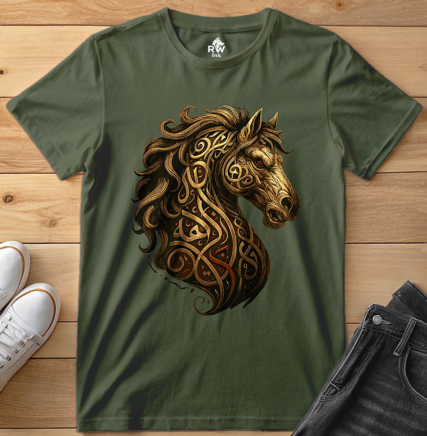 Calligraphy Stallion – Tribal Horse Art T-Shirt | Bella+Canvas 3001 Unisex Tee
