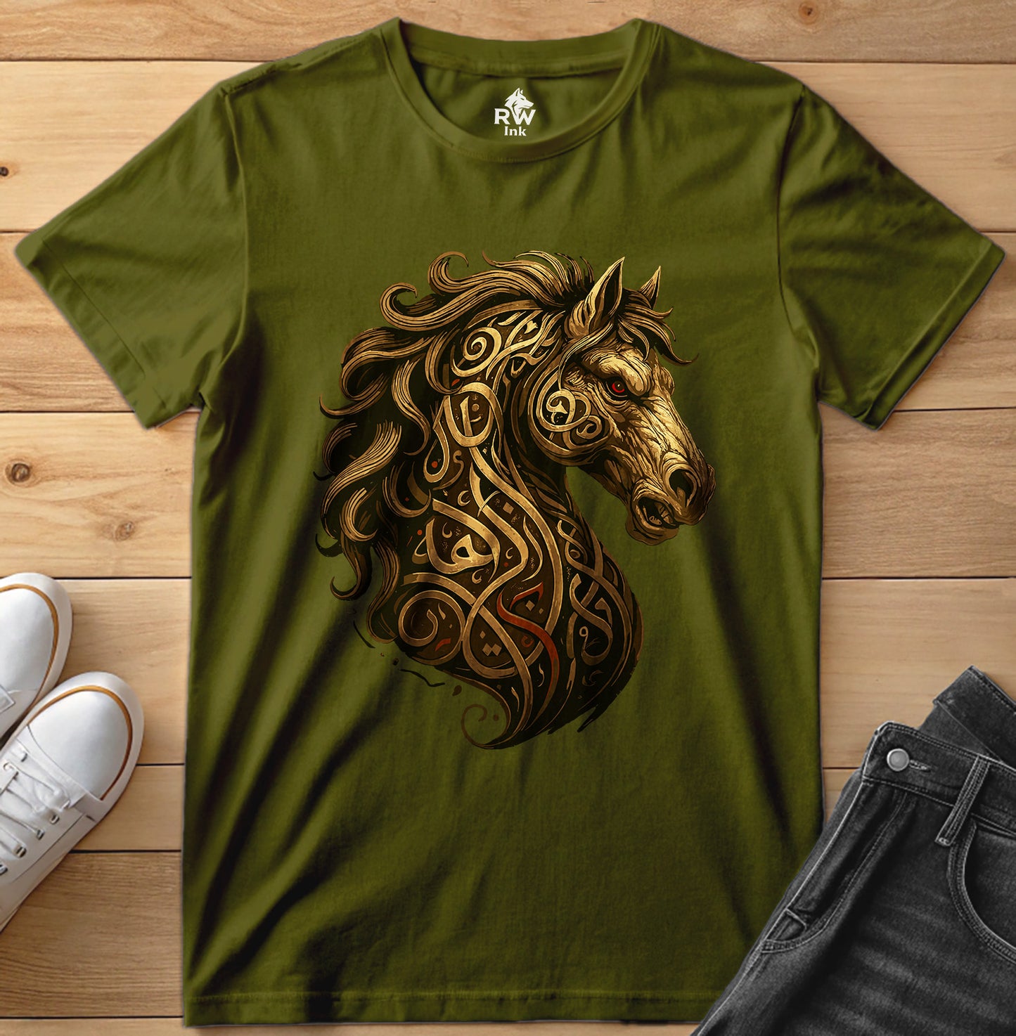 Calligraphy Stallion – Tribal Horse Art T-Shirt | Bella+Canvas 3001 Unisex Tee