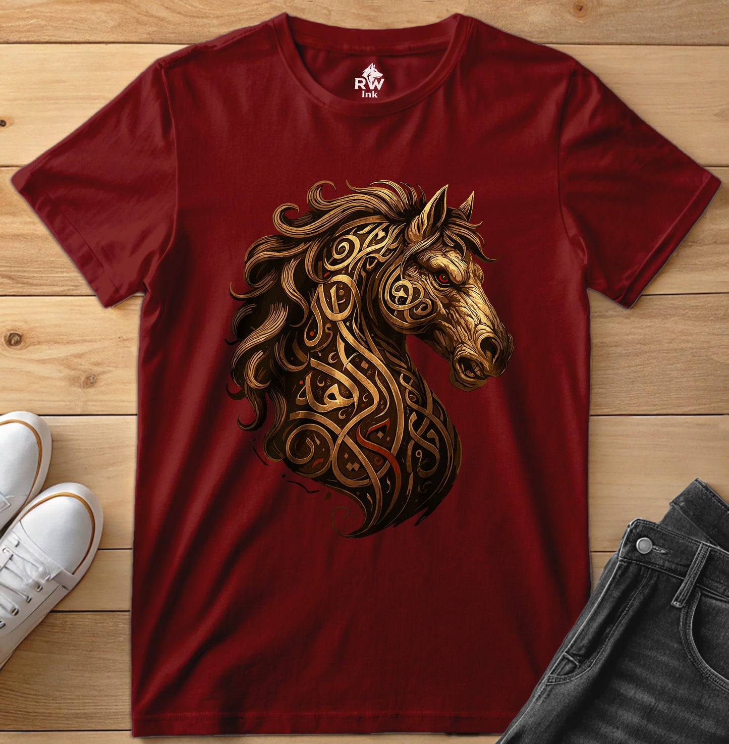 Calligraphy Stallion – Tribal Horse Art T-Shirt | Bella+Canvas 3001 Unisex Tee