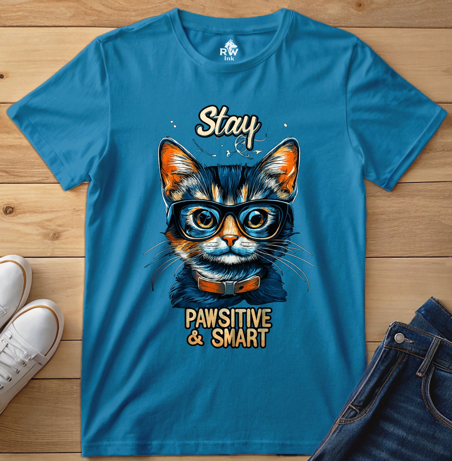 Stay Pawsitive & Smart β Funny Smart Cat T-Shirt for Cat Lovers β Bella+Canvas 3001