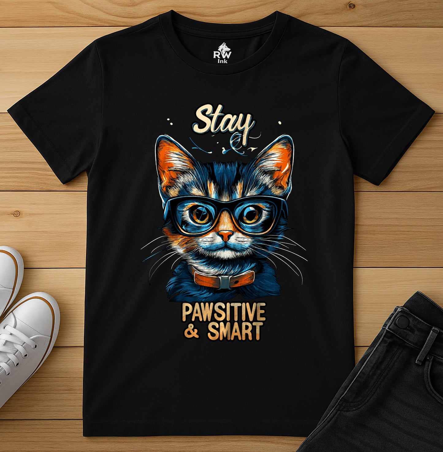 Stay Pawsitive & Smart β Funny Smart Cat T-Shirt for Cat Lovers β Bella+Canvas 3001