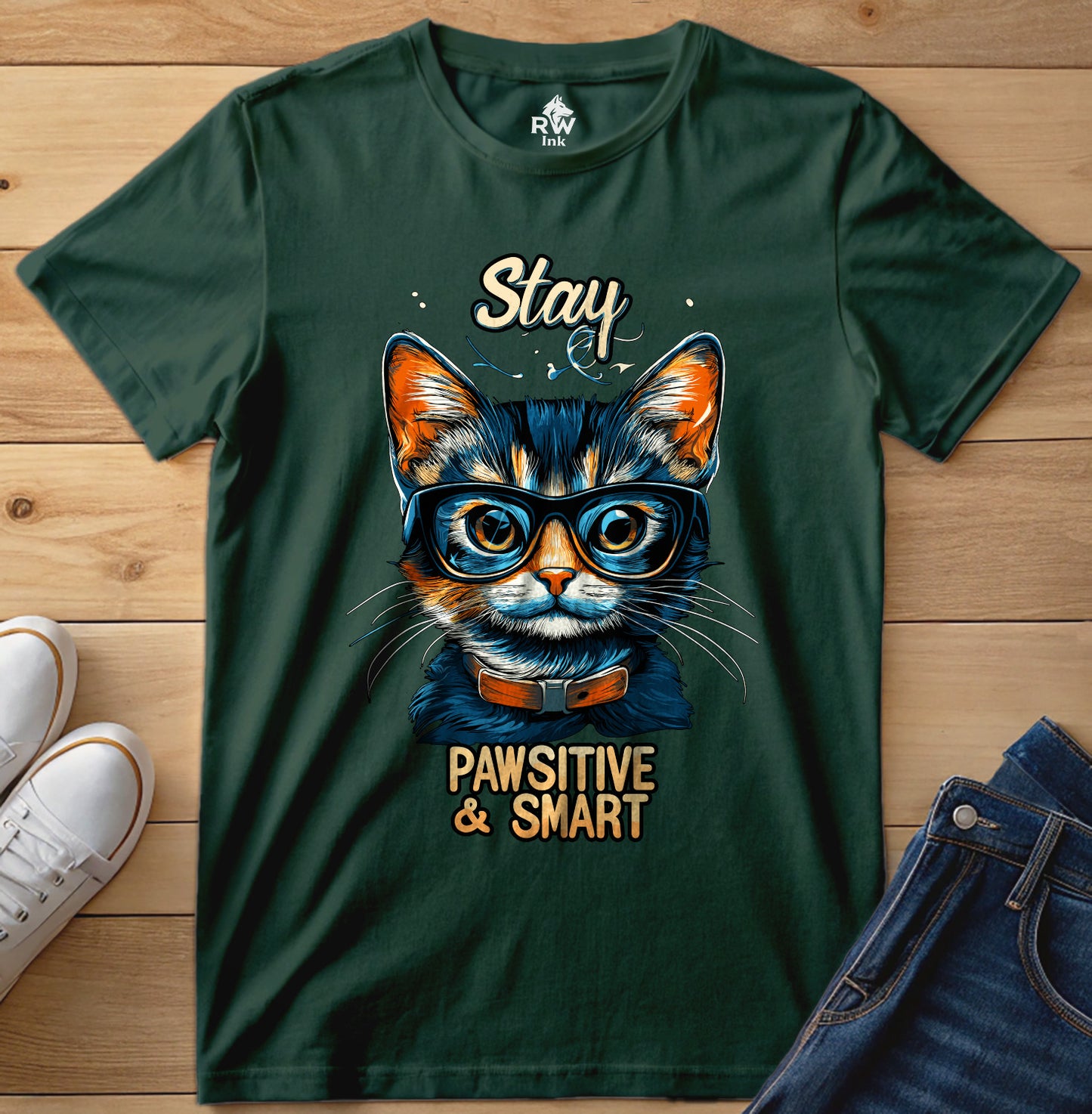 Stay Pawsitive & Smart β Funny Smart Cat T-Shirt for Cat Lovers β Bella+Canvas 3001