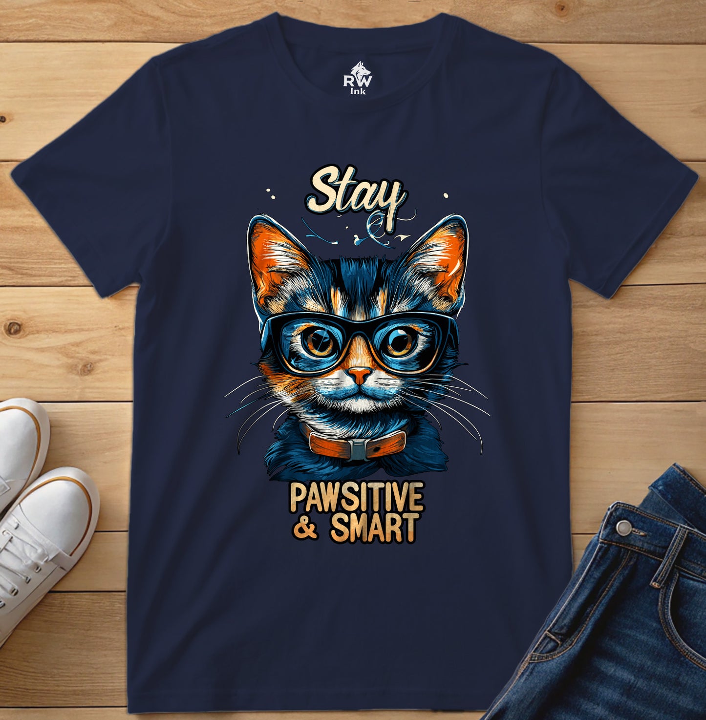 Stay Pawsitive & Smart β Funny Smart Cat T-Shirt for Cat Lovers β Bella+Canvas 3001
