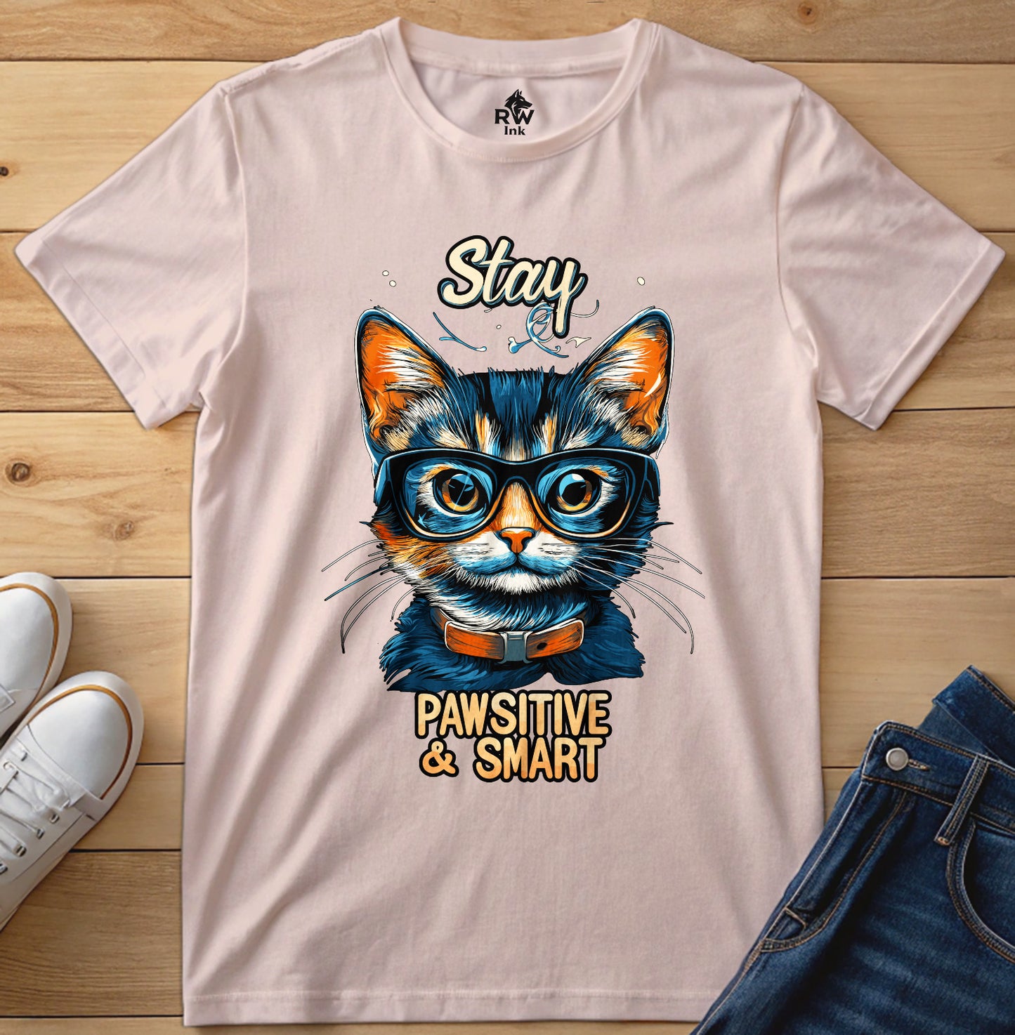 Stay Pawsitive & Smart β Funny Smart Cat T-Shirt for Cat Lovers β Bella+Canvas 3001