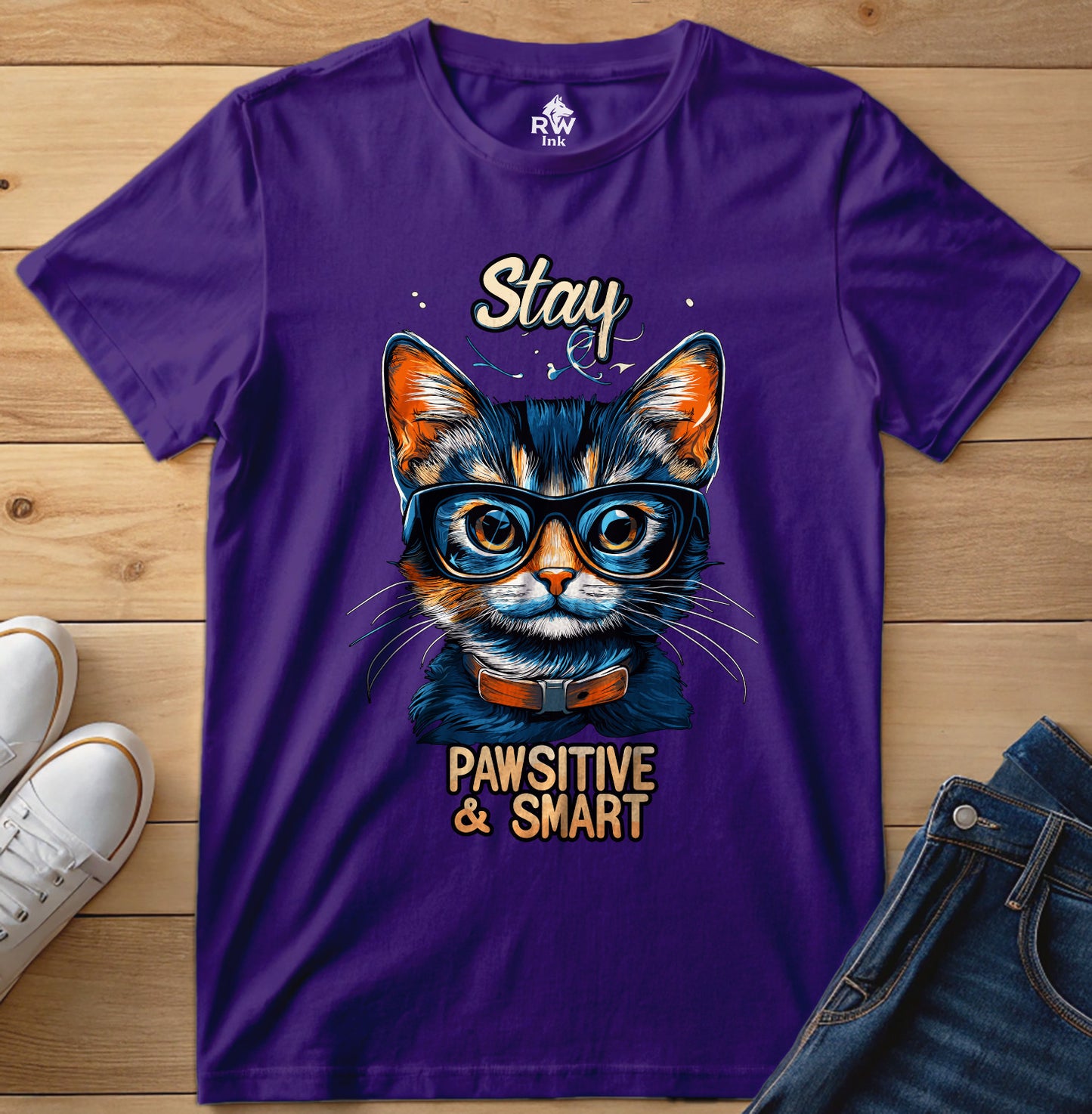 Stay Pawsitive & Smart β Funny Smart Cat T-Shirt for Cat Lovers β Bella+Canvas 3001