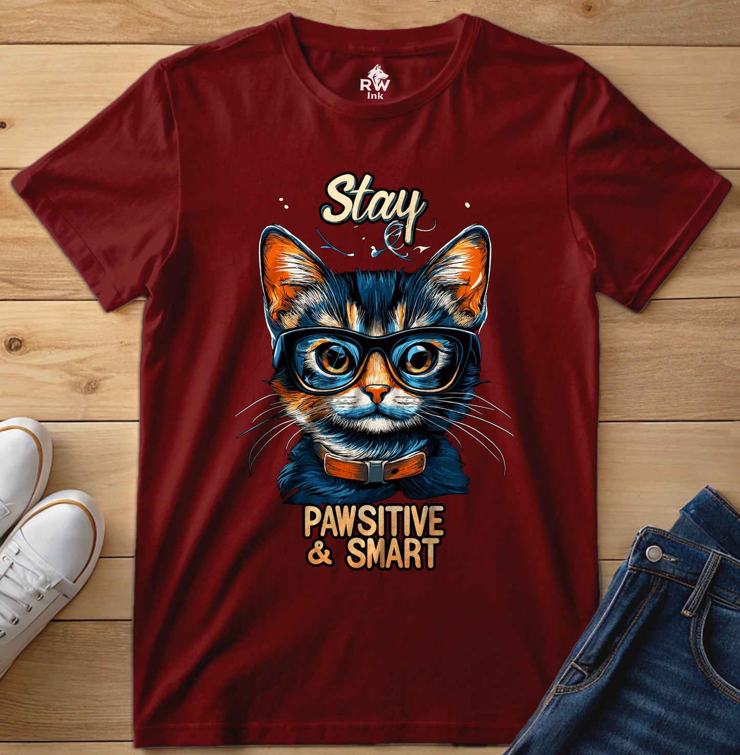 Stay Pawsitive & Smart β Funny Smart Cat T-Shirt for Cat Lovers β Bella+Canvas 3001