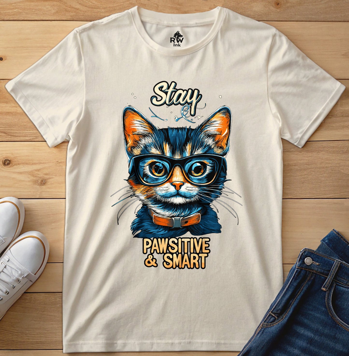 Stay Pawsitive & Smart β Funny Smart Cat T-Shirt for Cat Lovers β Bella+Canvas 3001