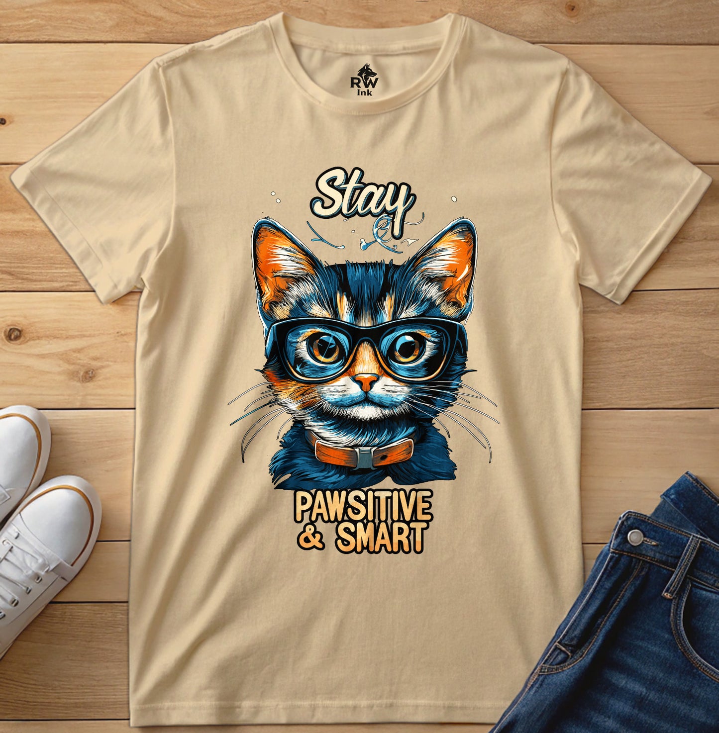 Stay Pawsitive & Smart β Funny Smart Cat T-Shirt for Cat Lovers β Bella+Canvas 3001
