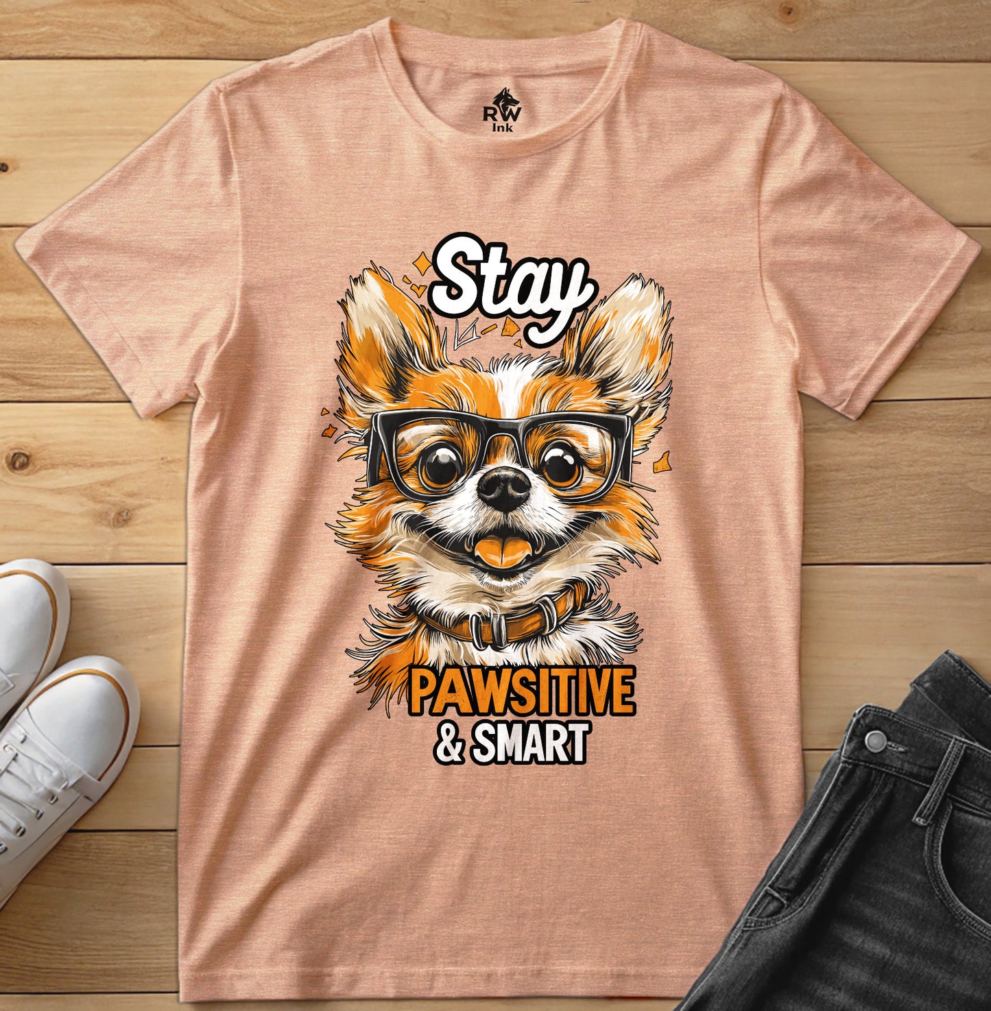 Stay Pawsitive & Smart – Funny Dog Glasses T-Shirt – Bella+Canvas 3001 Unisex Tee