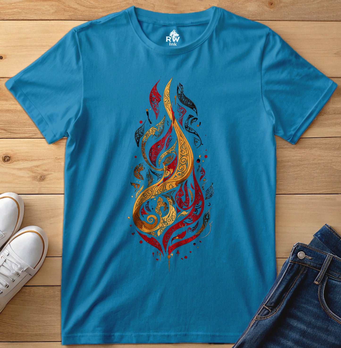 Calligraphic Flame – Art Fire-Inspired T-Shirt | Bella+Canvas 3001 Unisex Tee