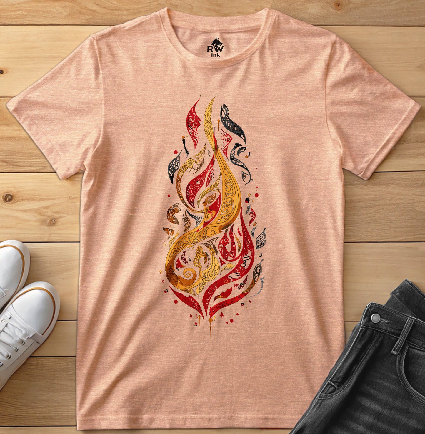 Calligraphic Flame – Art Fire-Inspired T-Shirt | Bella+Canvas 3001 Unisex Tee
