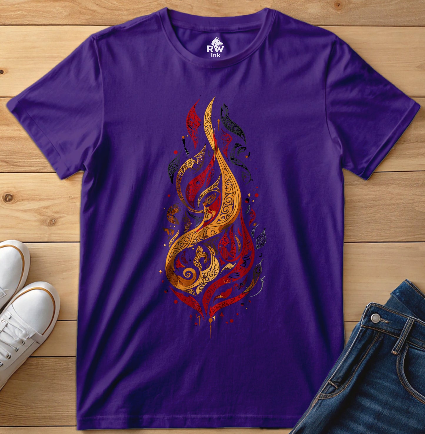 Calligraphic Flame – Art Fire-Inspired T-Shirt | Bella+Canvas 3001 Unisex Tee