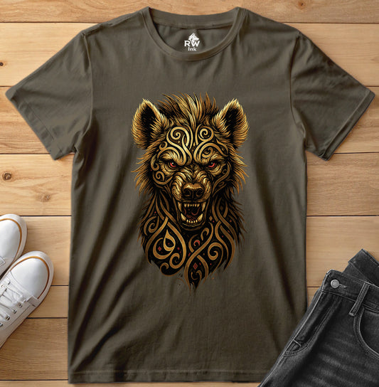 Majestic Hyena – Tribal Calligraphy Tee | Bella+Canvas 3001 Unisex T-Shirt