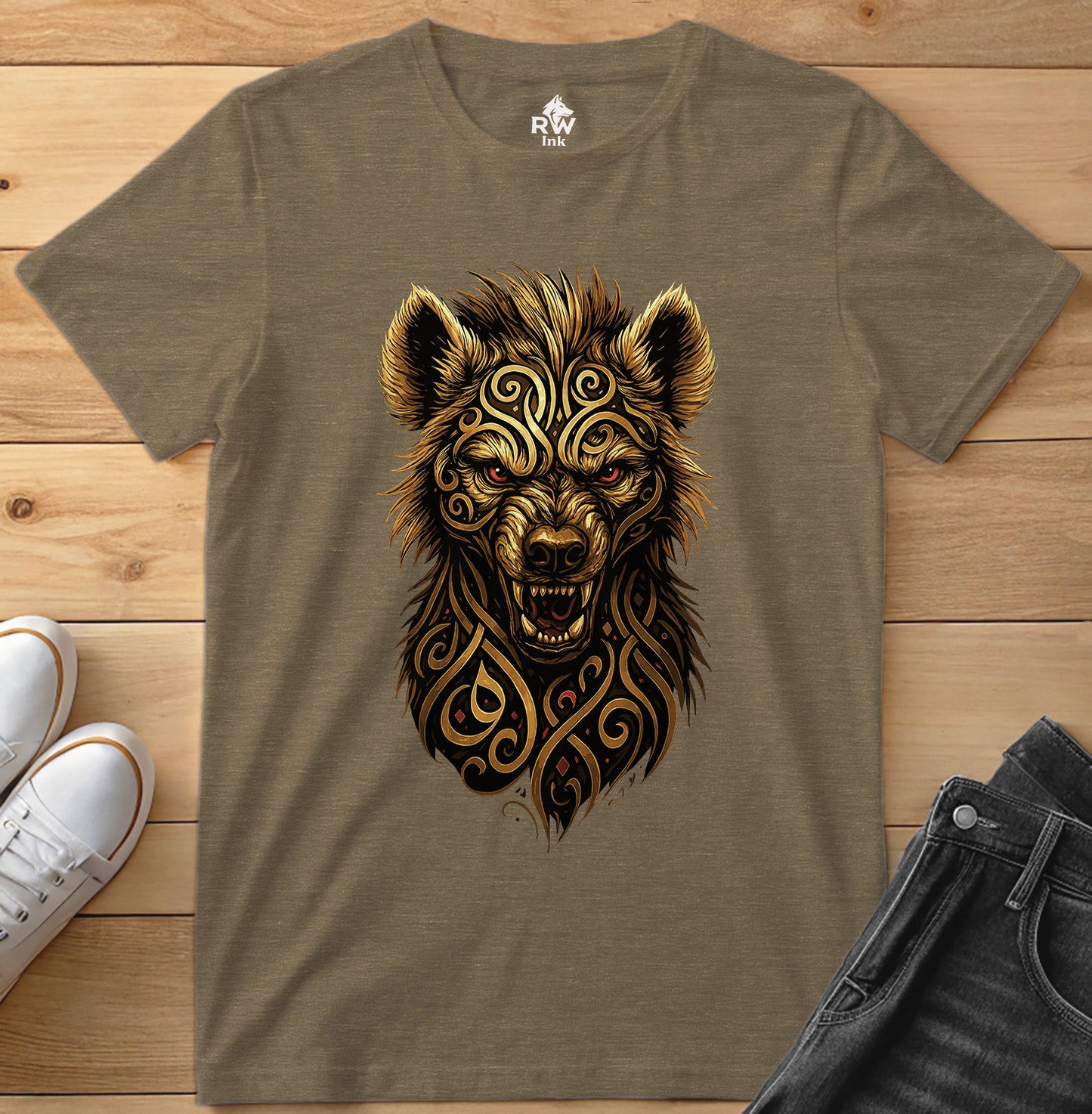 Majestic Hyena – Tribal Calligraphy Tee | Bella+Canvas 3001 Unisex T-Shirt