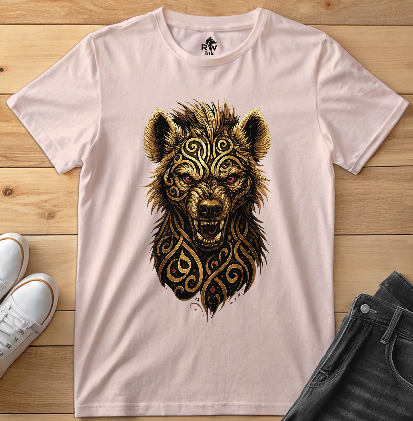 Majestic Hyena – Tribal Calligraphy Tee | Bella+Canvas 3001 Unisex T-Shirt