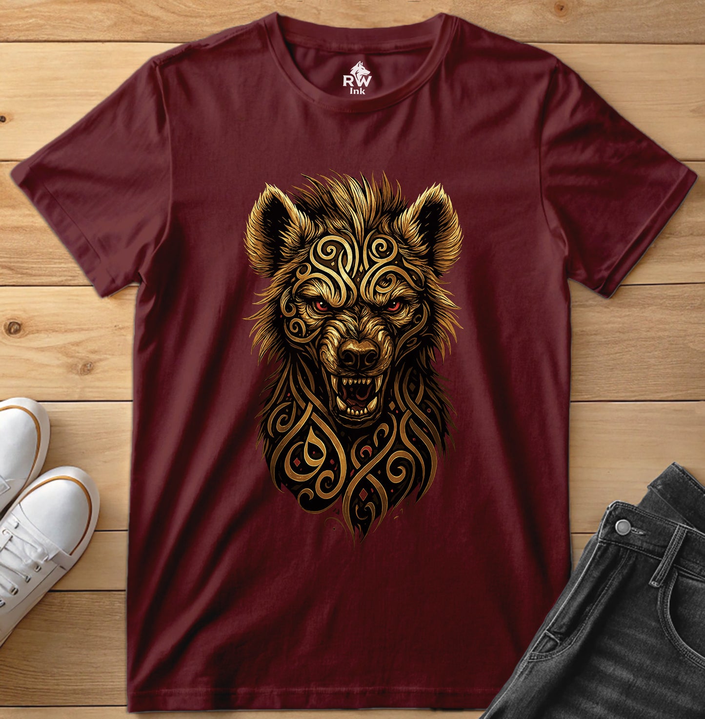 Majestic Hyena – Tribal Calligraphy Tee | Bella+Canvas 3001 Unisex T-Shirt
