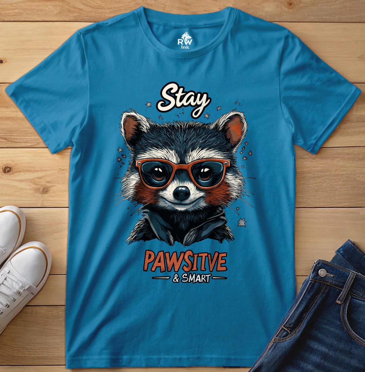 Stay Pawsitive & Smart β Cool Raccoon T-Shirt with Glasses β Animal Lover Gift β Bella+Canvas 3001