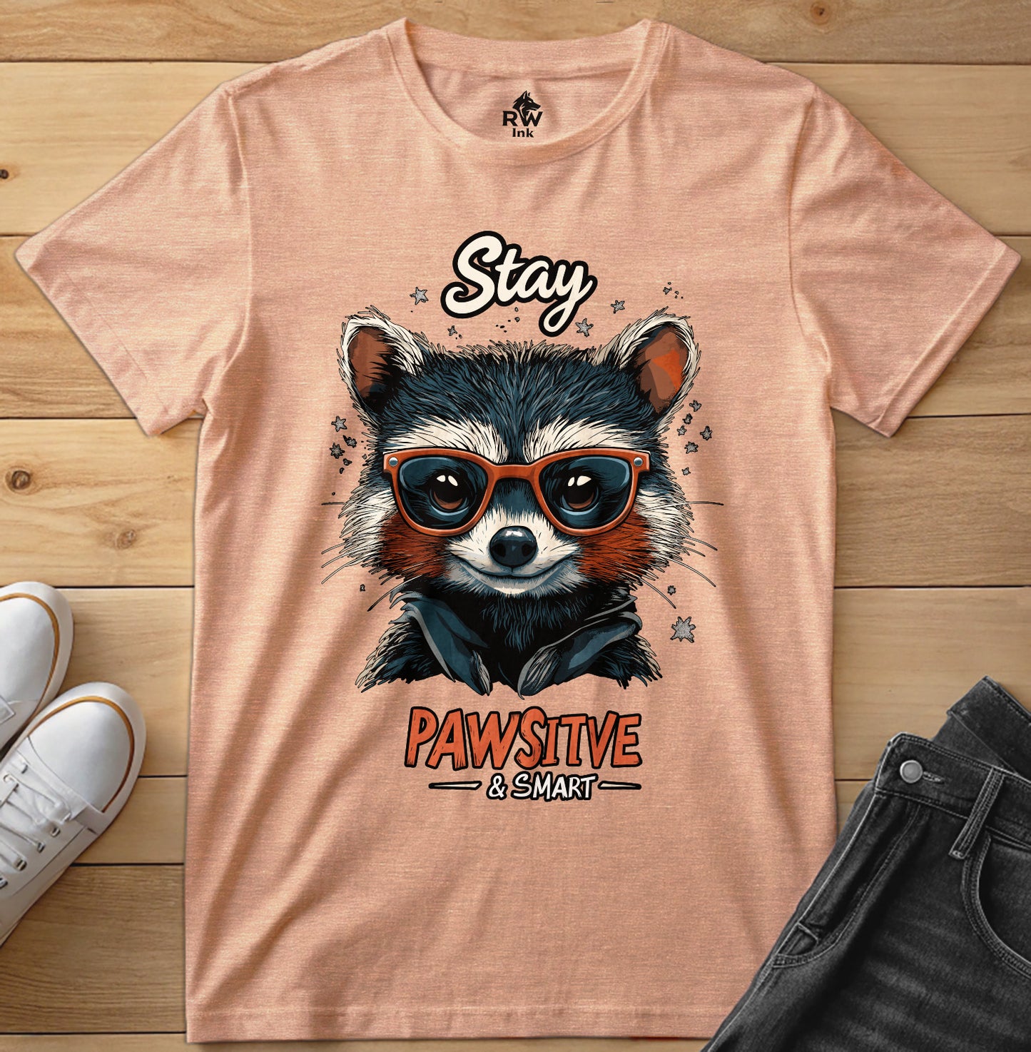 Stay Pawsitive & Smart β Cool Raccoon T-Shirt with Glasses β Animal Lover Gift β Bella+Canvas 3001