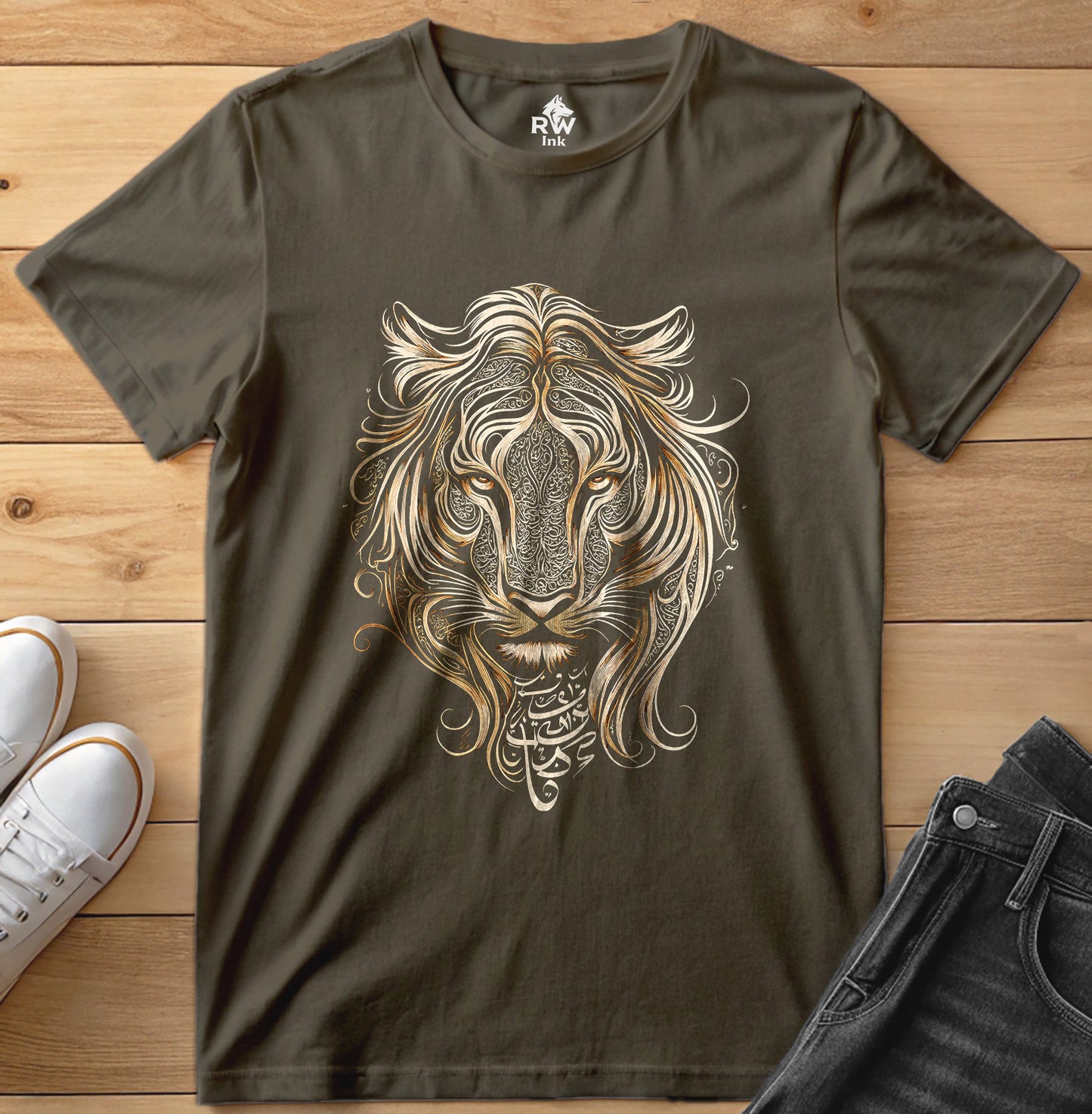Majestic Lion – Tribal Calligraphy Tee | Bella+Canvas 3001 Unisex T-Shirt