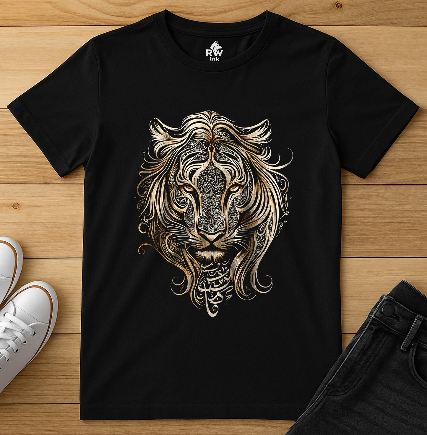Majestic Lion – Tribal Calligraphy Tee | Bella+Canvas 3001 Unisex T-Shirt