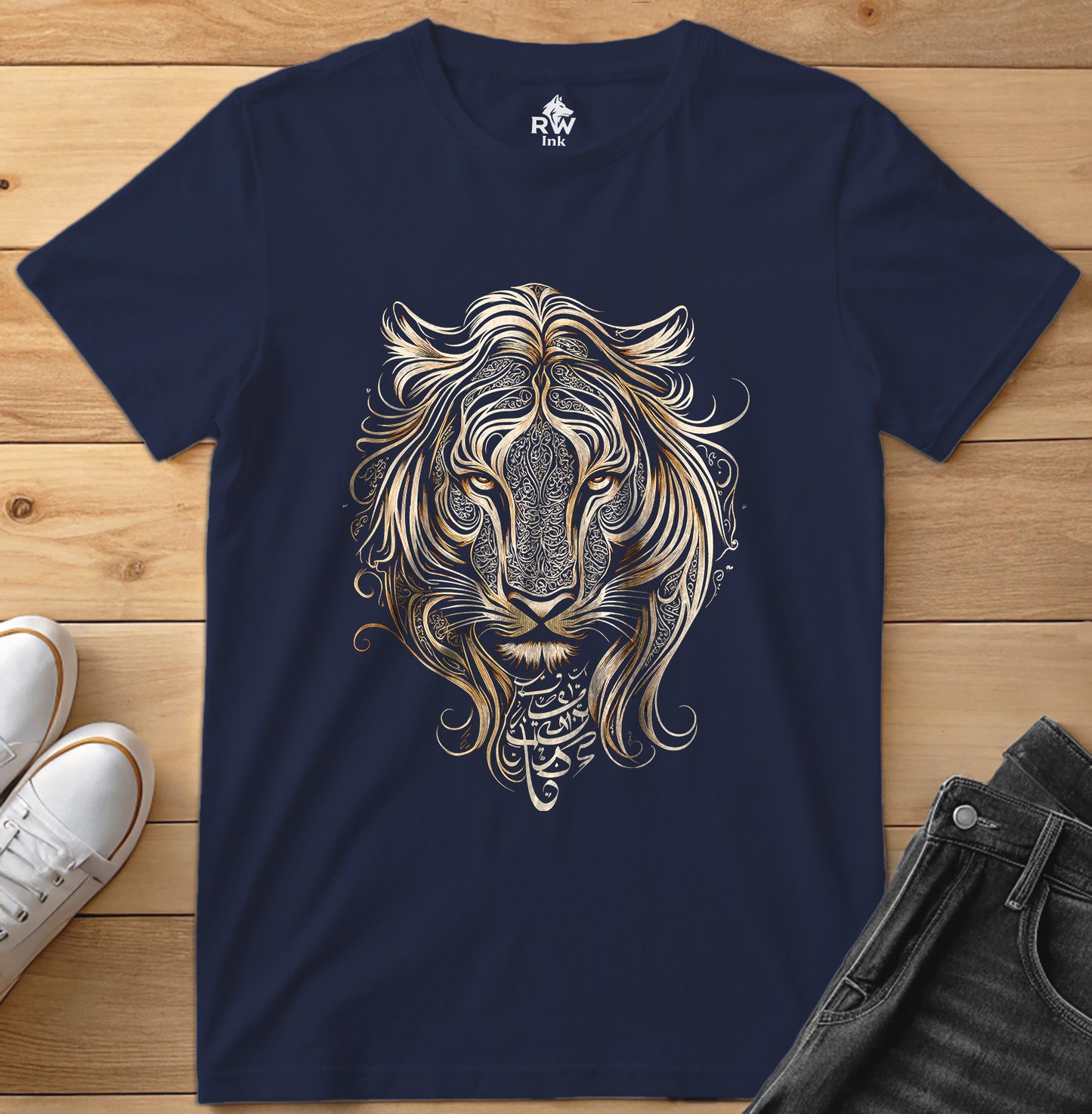 Majestic Lion – Tribal Calligraphy Tee | Bella+Canvas 3001 Unisex T-Shirt