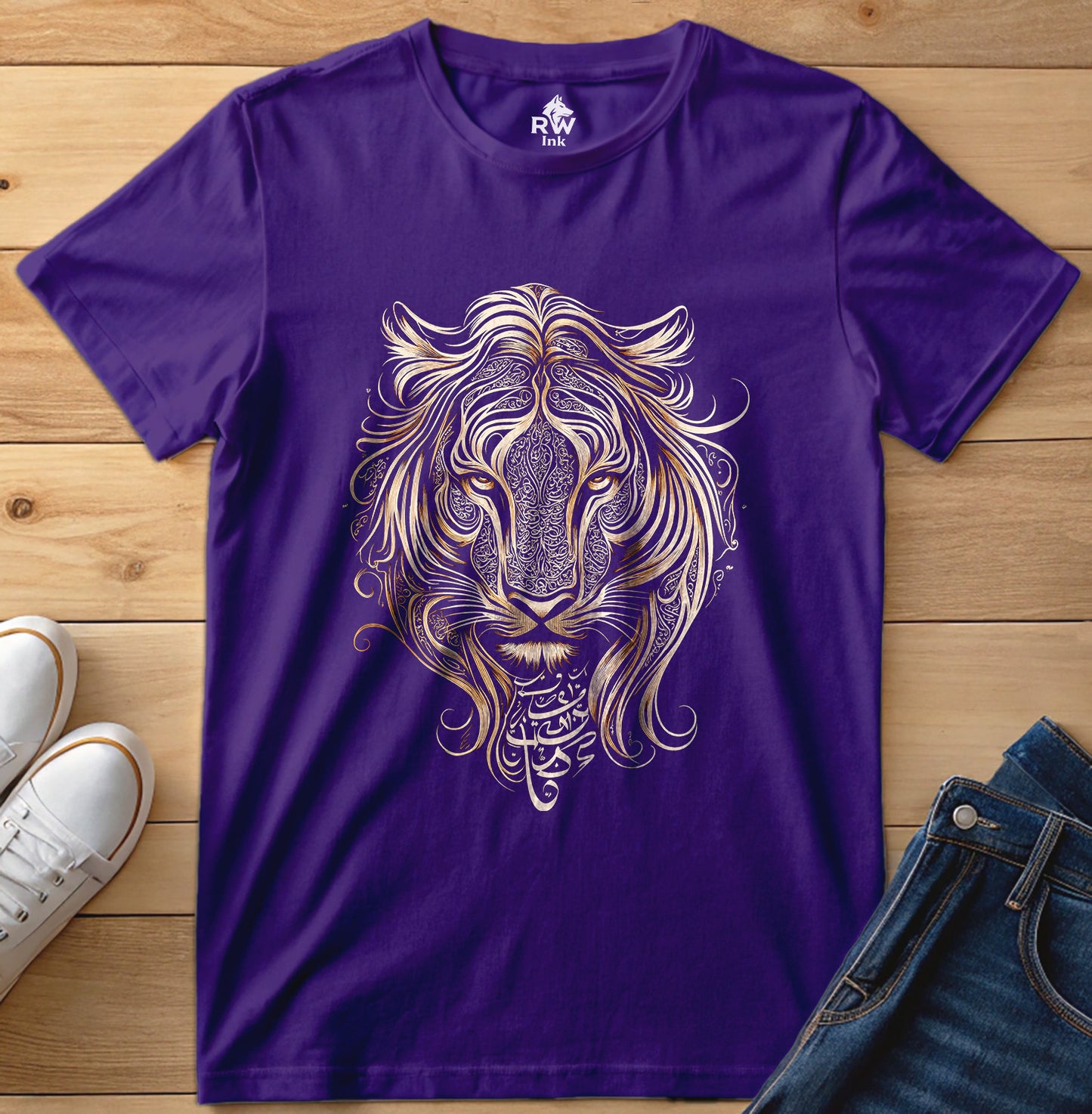 Majestic Lion – Tribal Calligraphy Tee | Bella+Canvas 3001 Unisex T-Shirt