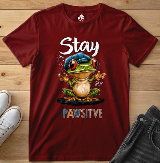Stay Pawsitive Frog T-Shirt – Funny Cartoon Amphibian Tee – Bella+Canvas 3001 Unisex Tee