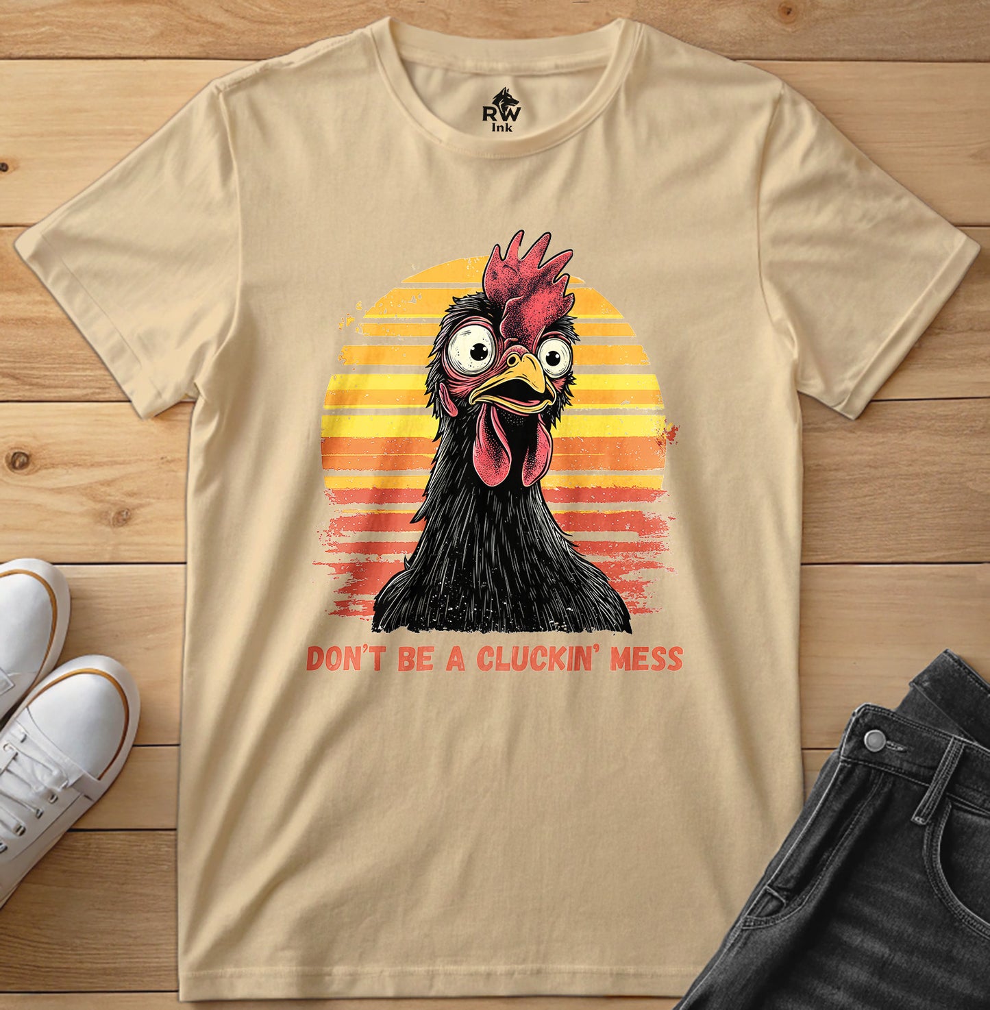 Don’t Be a Cluckin’ Mess Chicken T-Shirt – Funny Vintage Farm Tee – Bella+Canvas 3001 Unisex