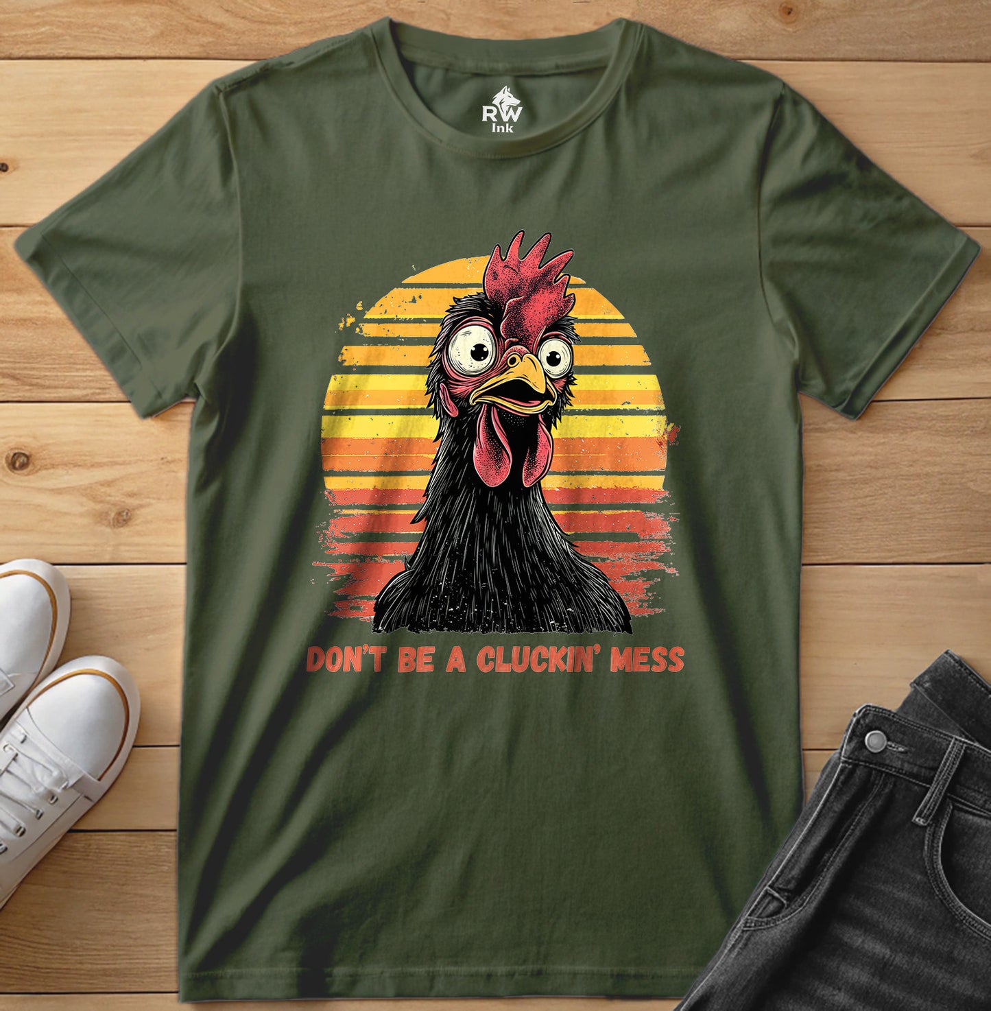 Don’t Be a Cluckin’ Mess Chicken T-Shirt – Funny Vintage Farm Tee – Bella+Canvas 3001 Unisex