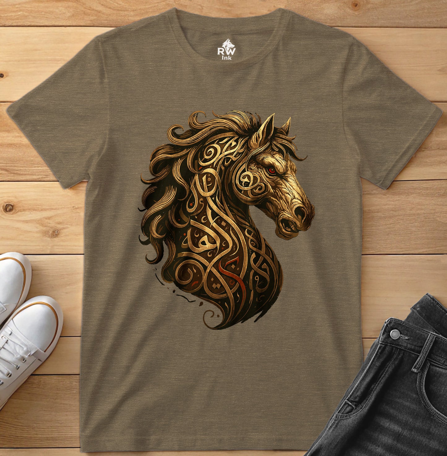 Calligraphy Stallion – Tribal Horse Art T-Shirt | Bella+Canvas 3001 Unisex Tee