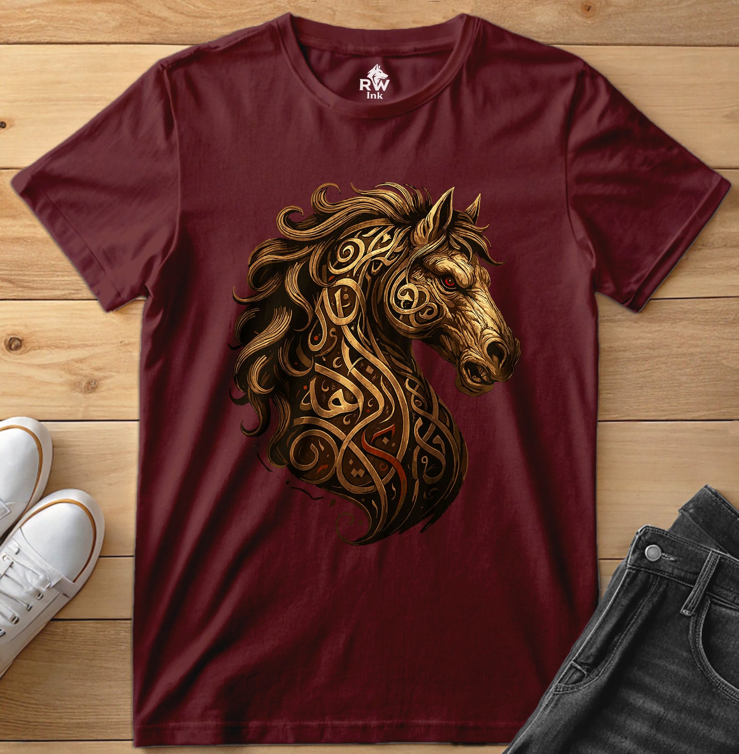 Calligraphy Stallion – Tribal Horse Art T-Shirt | Bella+Canvas 3001 Unisex Tee