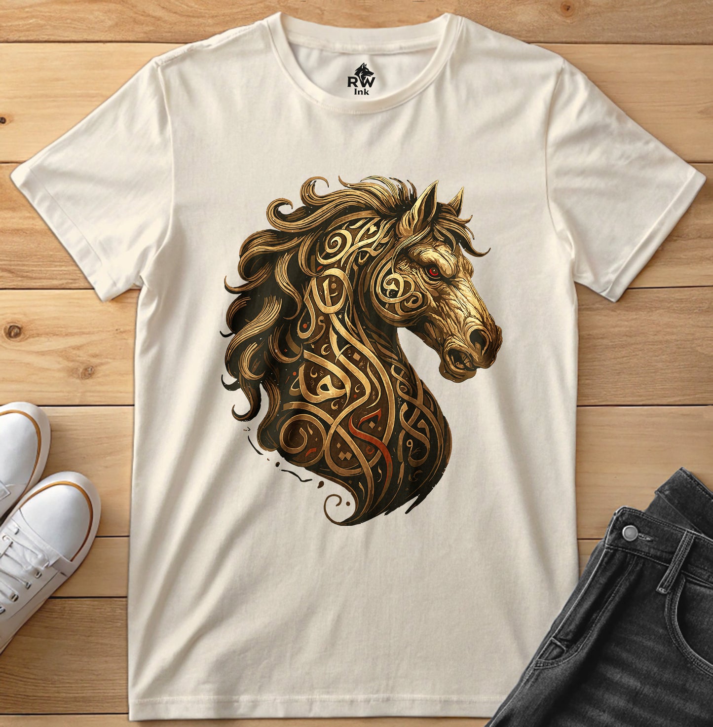 Calligraphy Stallion – Tribal Horse Art T-Shirt | Bella+Canvas 3001 Unisex Tee