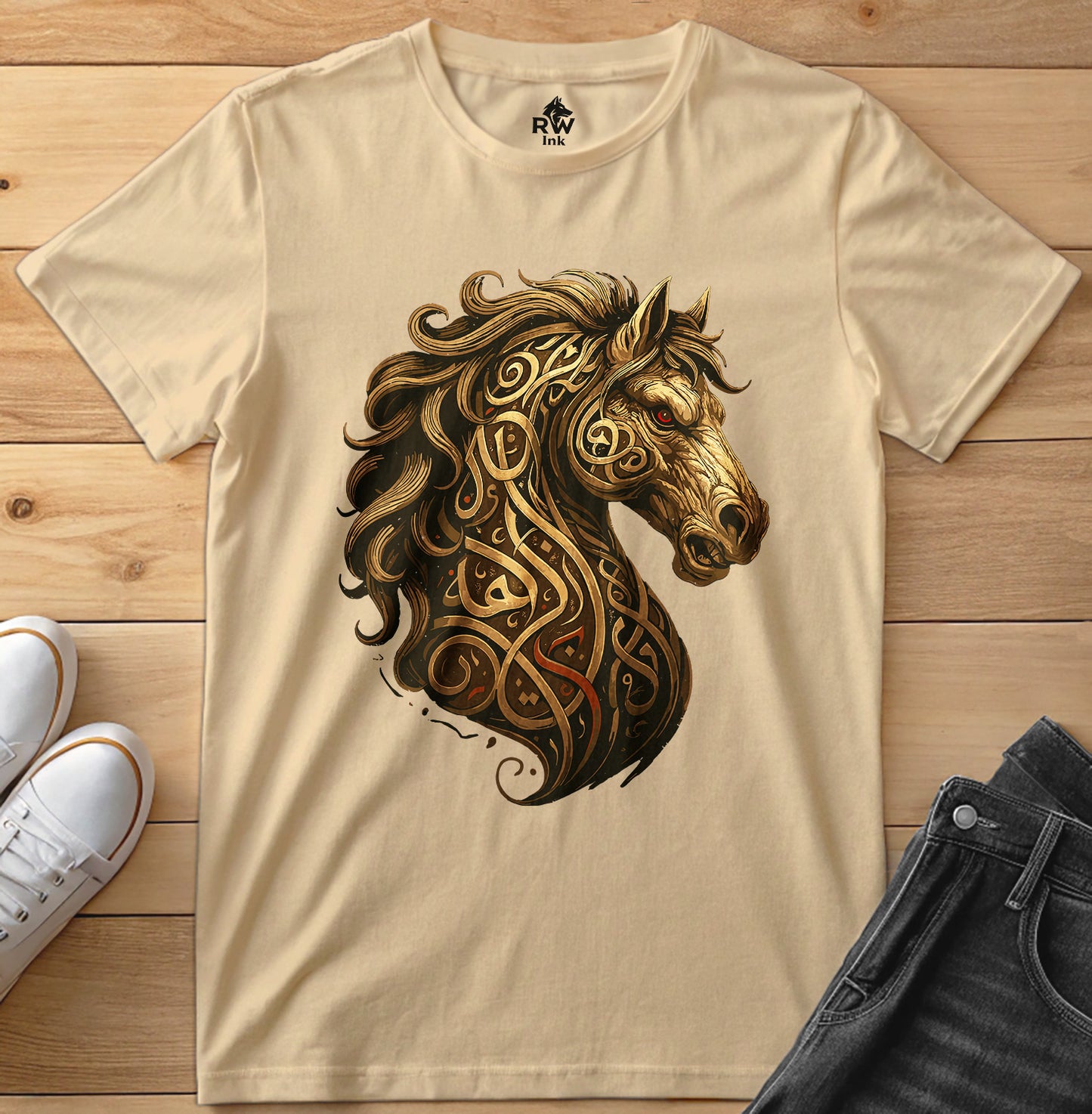 Calligraphy Stallion – Tribal Horse Art T-Shirt | Bella+Canvas 3001 Unisex Tee