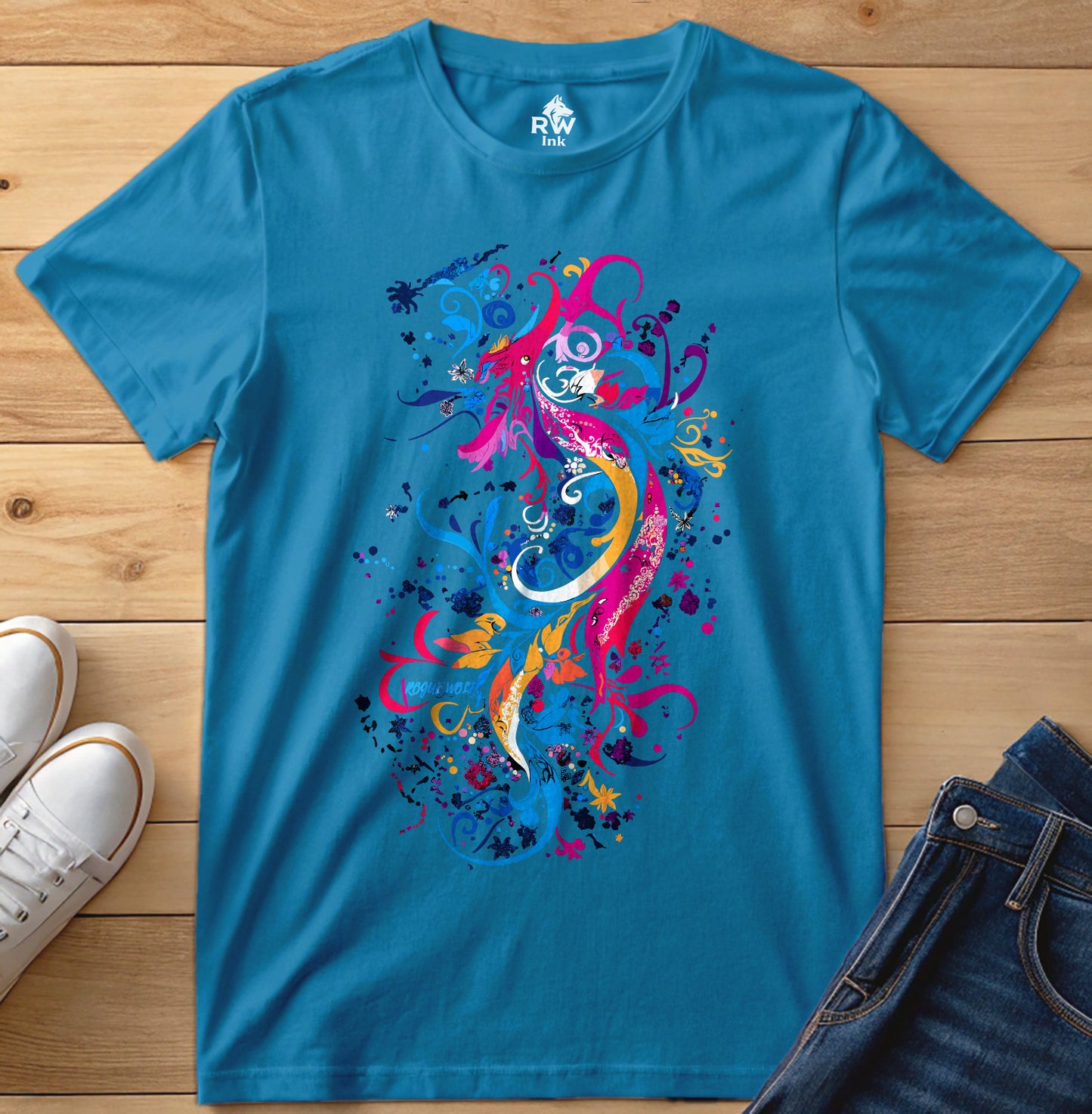 Floral Phoenix Dragon – Abstract Fantasy Art T-Shirt | Bella+Canvas 3001 Unisex Tee