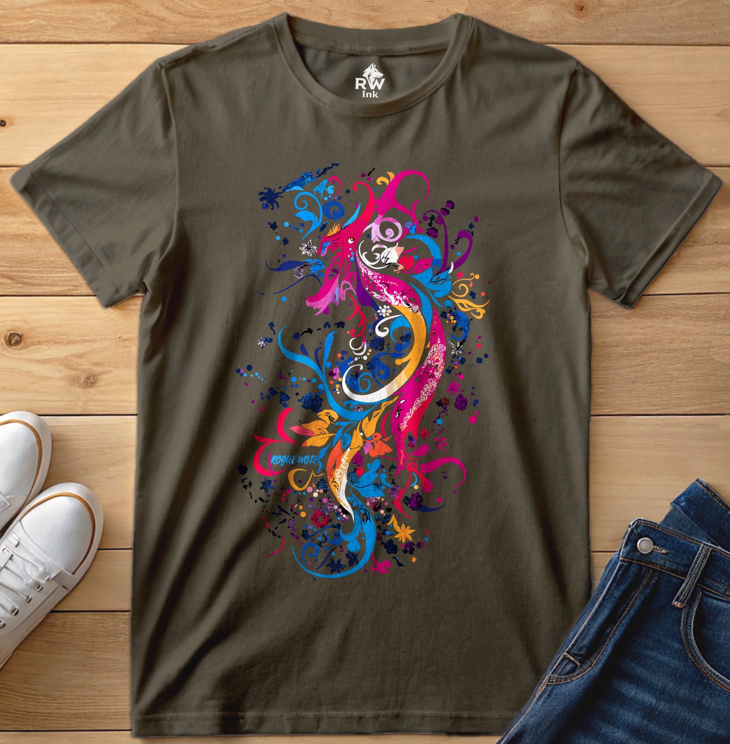 Floral Phoenix Dragon – Abstract Fantasy Art T-Shirt | Bella+Canvas 3001 Unisex Tee