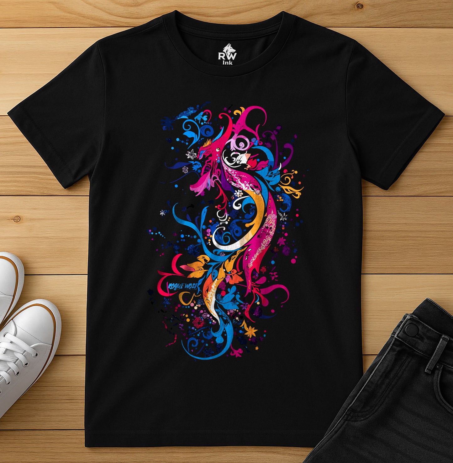 Floral Phoenix Dragon – Abstract Fantasy Art T-Shirt | Bella+Canvas 3001 Unisex Tee