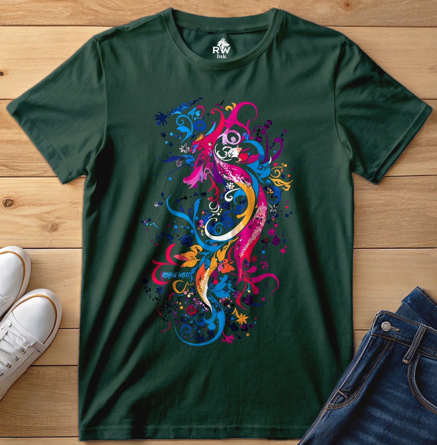 Floral Phoenix Dragon – Abstract Fantasy Art T-Shirt | Bella+Canvas 3001 Unisex Tee