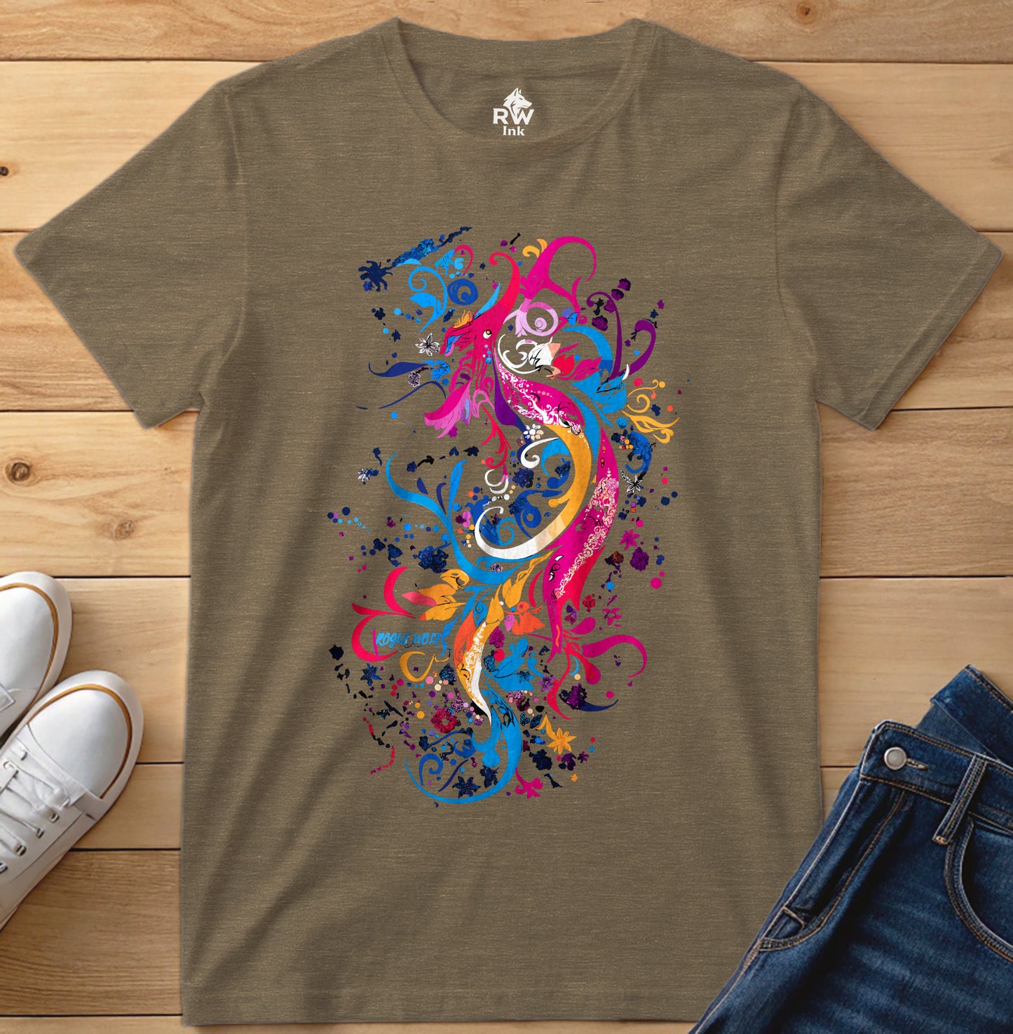 Floral Phoenix Dragon – Abstract Fantasy Art T-Shirt | Bella+Canvas 3001 Unisex Tee