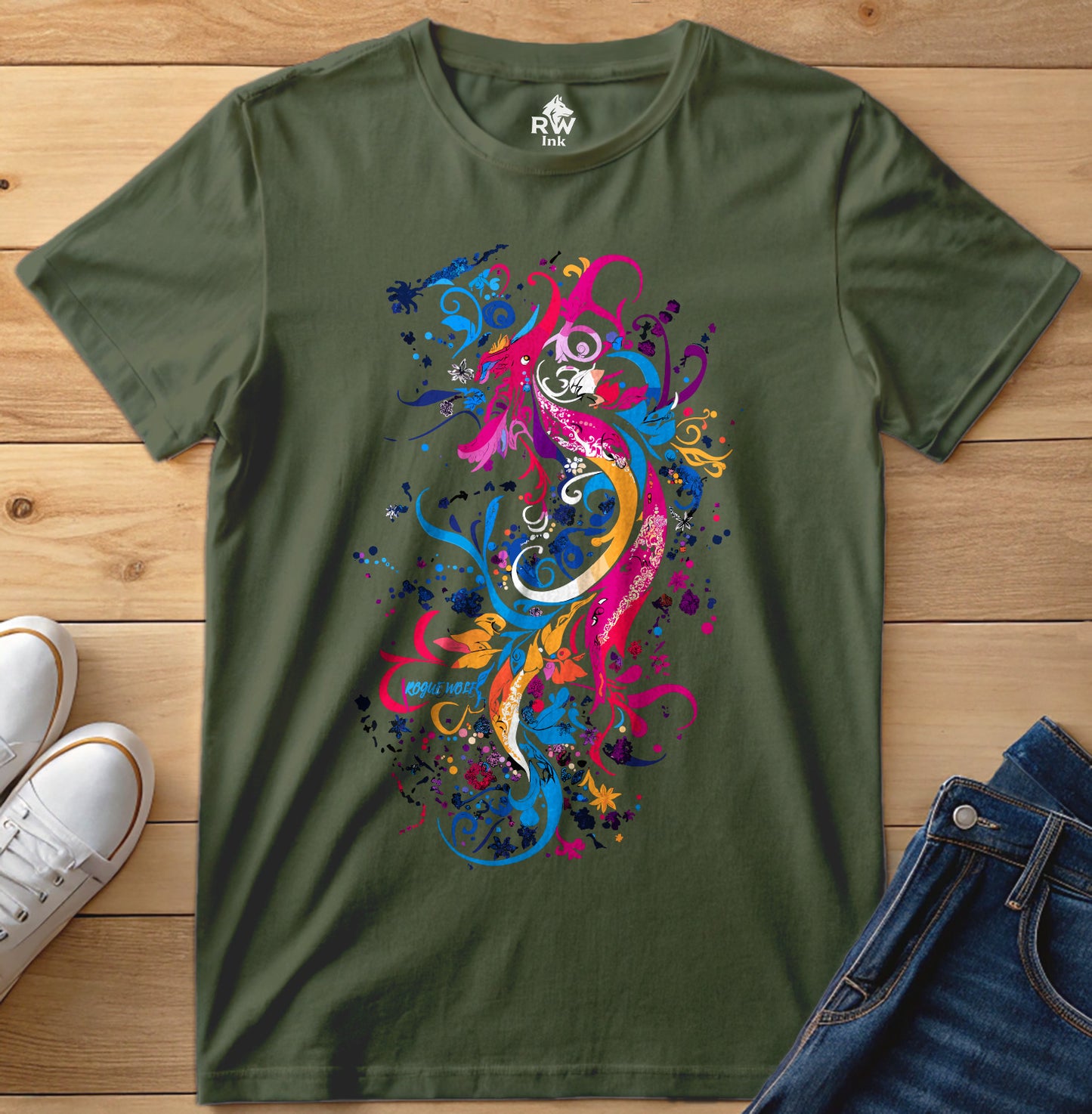 Floral Phoenix Dragon – Abstract Fantasy Art T-Shirt | Bella+Canvas 3001 Unisex Tee
