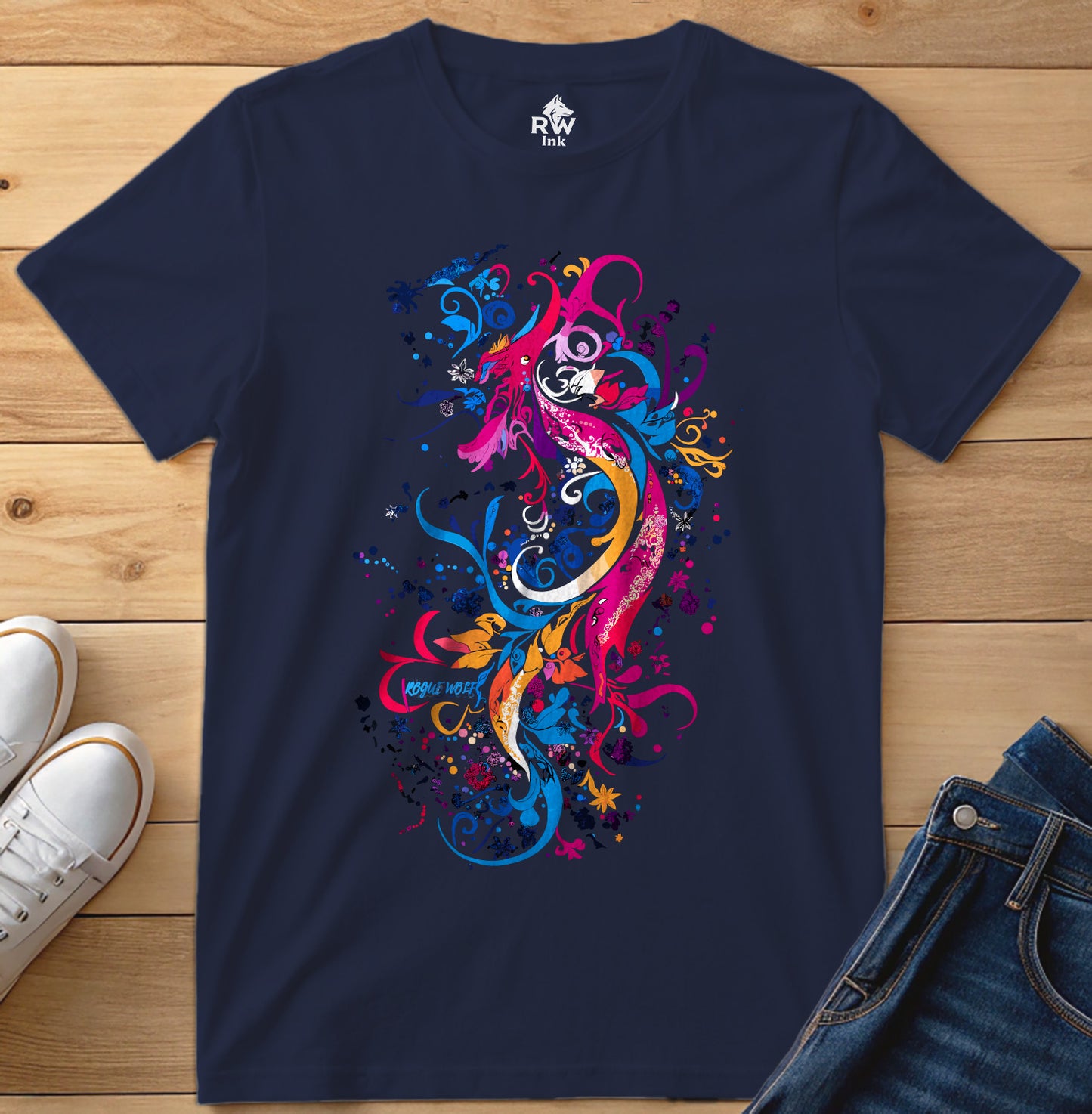 Floral Phoenix Dragon – Abstract Fantasy Art T-Shirt | Bella+Canvas 3001 Unisex Tee