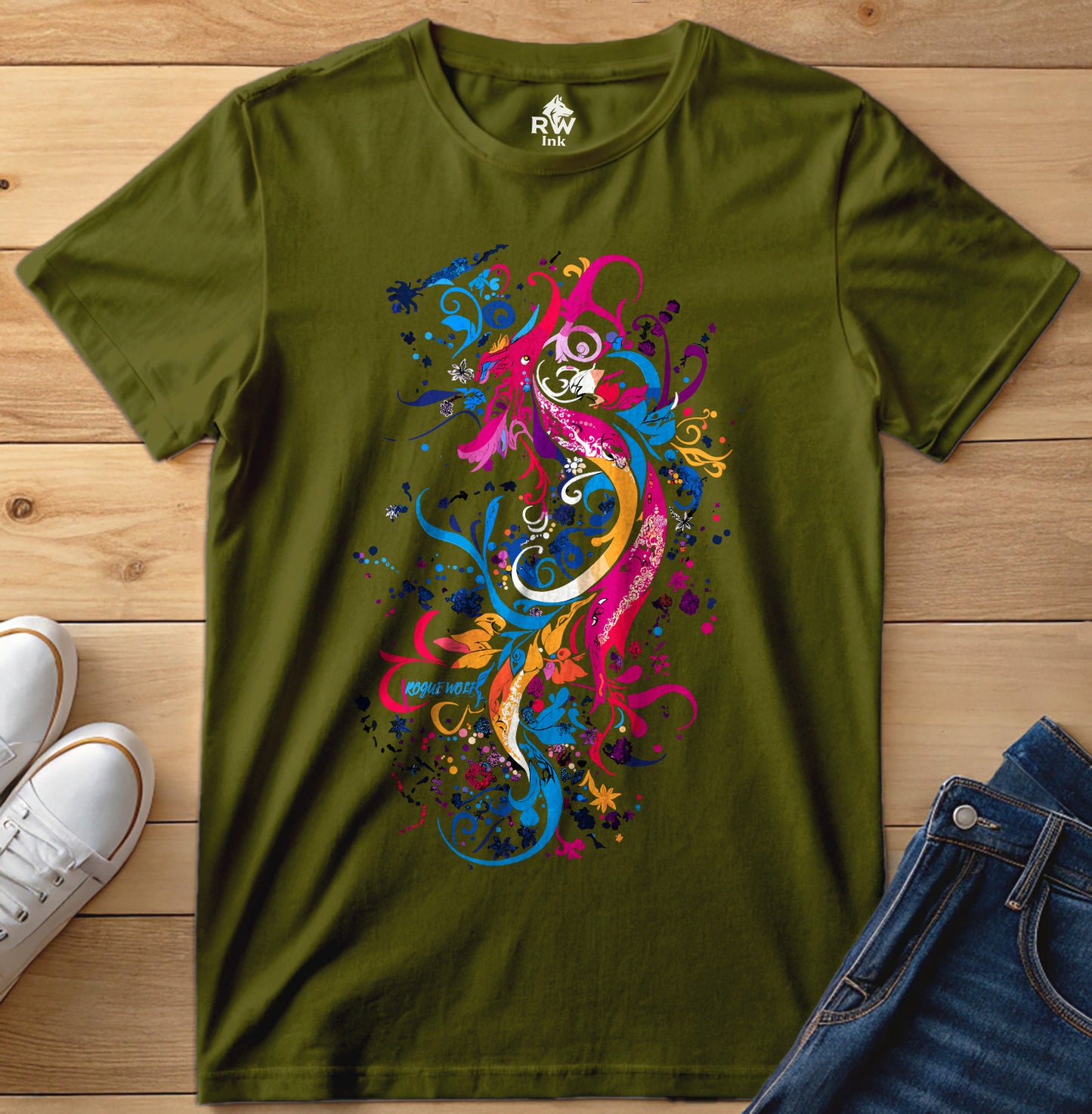 Floral Phoenix Dragon – Abstract Fantasy Art T-Shirt | Bella+Canvas 3001 Unisex Tee