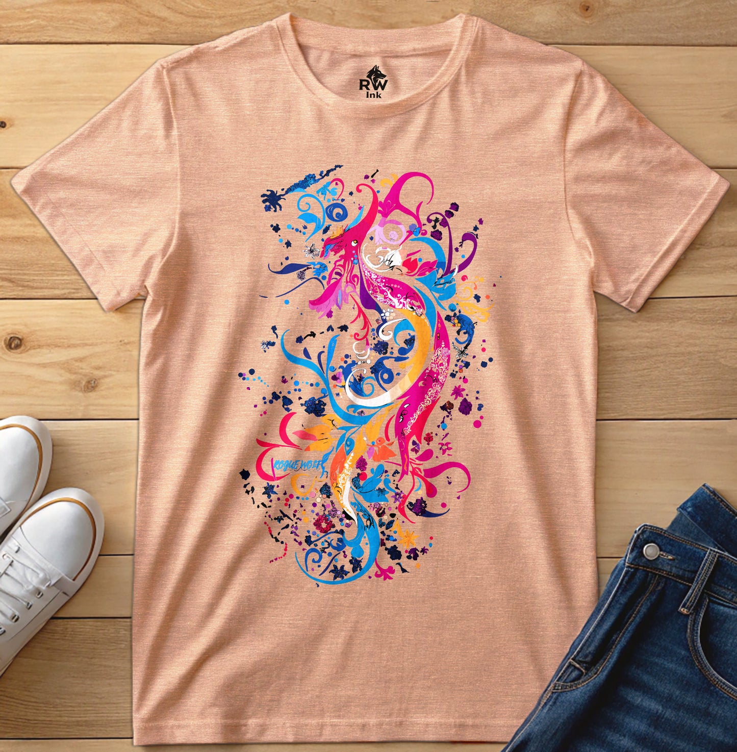 Floral Phoenix Dragon – Abstract Fantasy Art T-Shirt | Bella+Canvas 3001 Unisex Tee