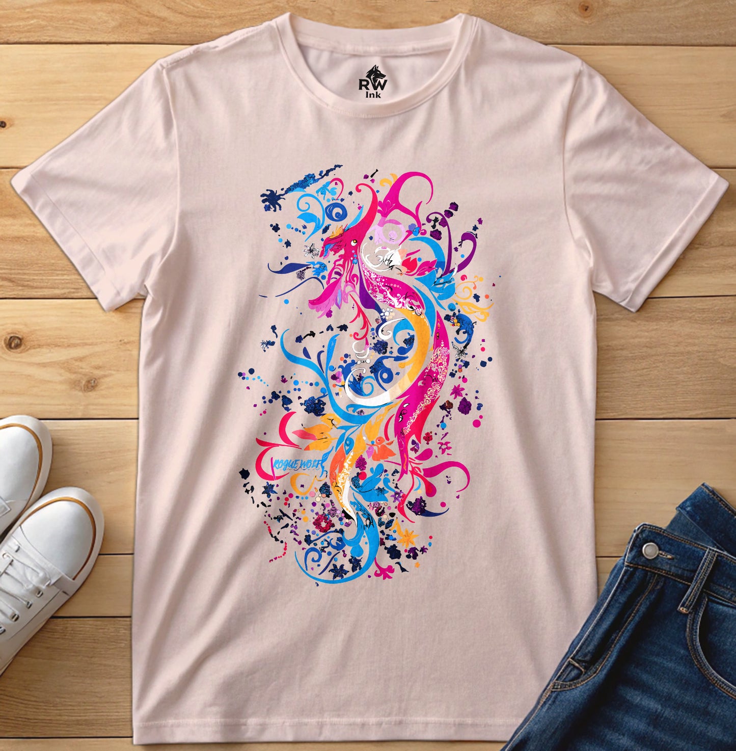Floral Phoenix Dragon – Abstract Fantasy Art T-Shirt | Bella+Canvas 3001 Unisex Tee