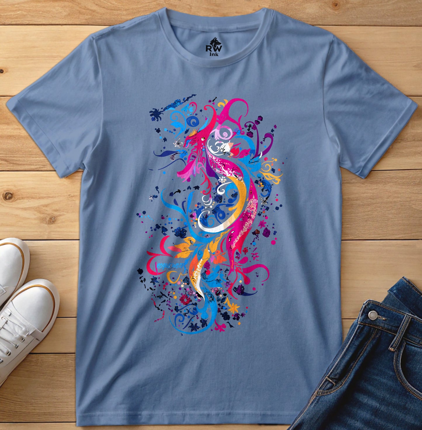 Floral Phoenix Dragon – Abstract Fantasy Art T-Shirt | Bella+Canvas 3001 Unisex Tee