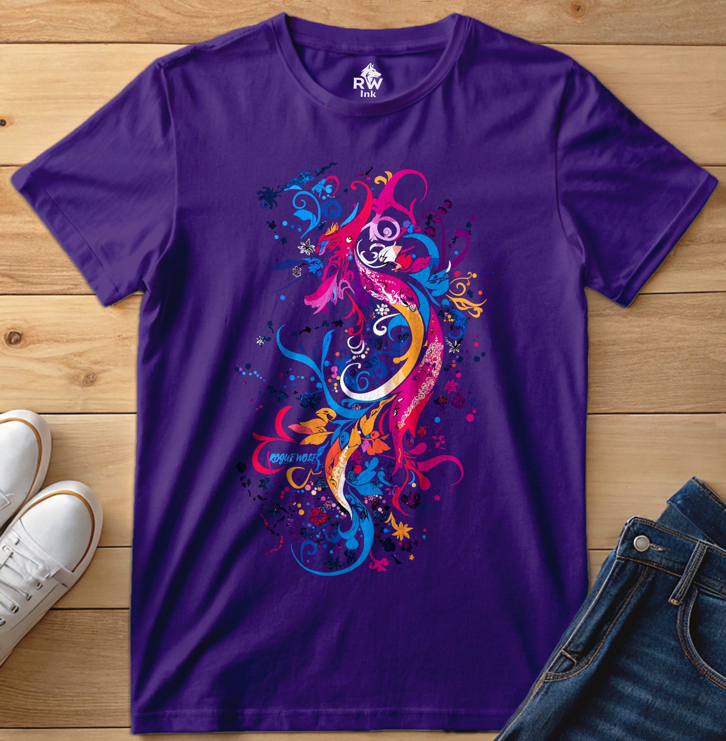 Floral Phoenix Dragon – Abstract Fantasy Art T-Shirt | Bella+Canvas 3001 Unisex Tee