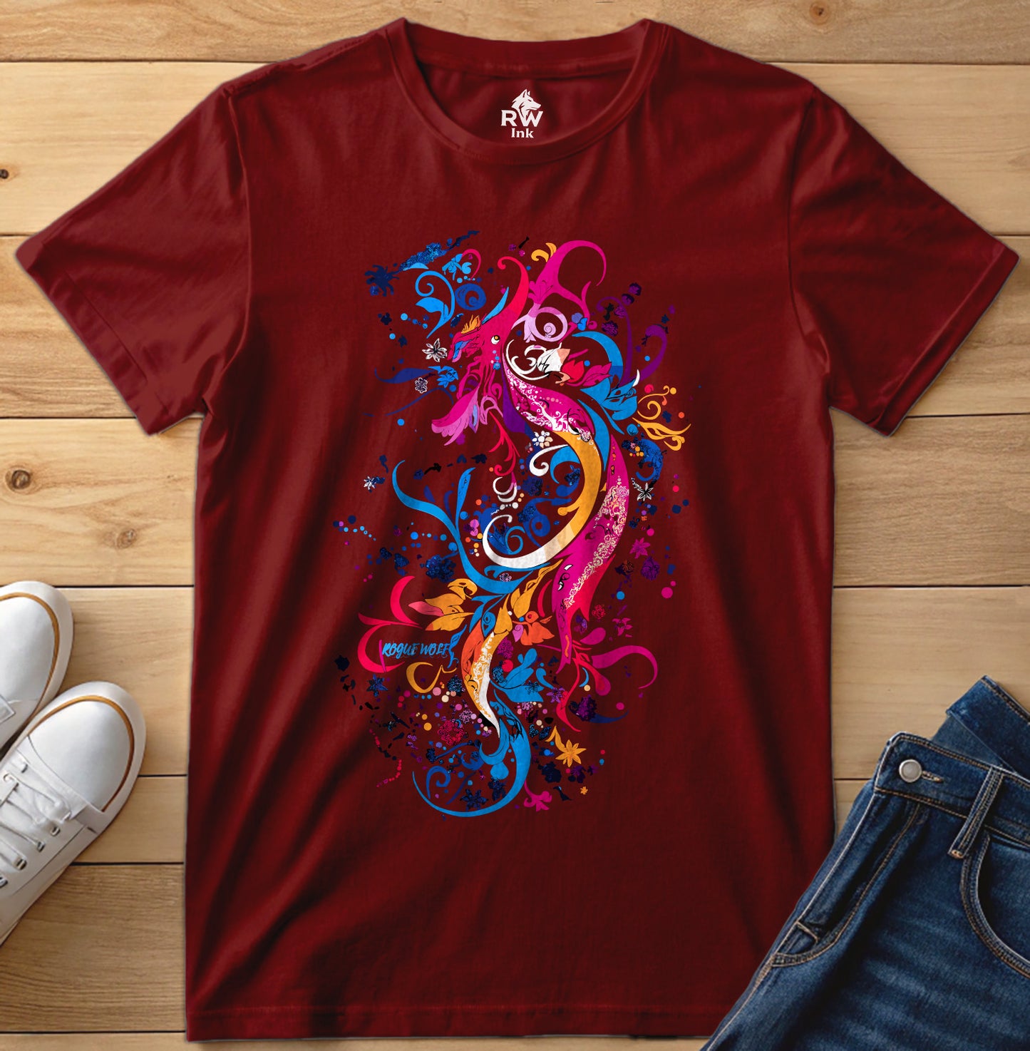 Floral Phoenix Dragon – Abstract Fantasy Art T-Shirt | Bella+Canvas 3001 Unisex Tee