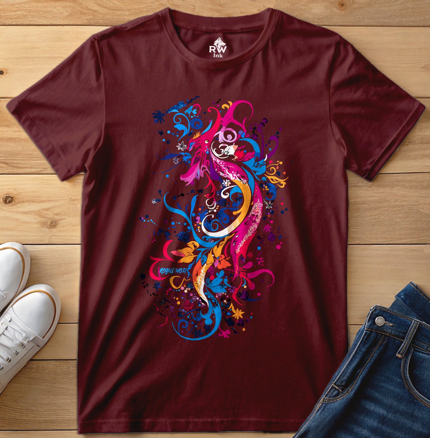 Floral Phoenix Dragon – Abstract Fantasy Art T-Shirt | Bella+Canvas 3001 Unisex Tee
