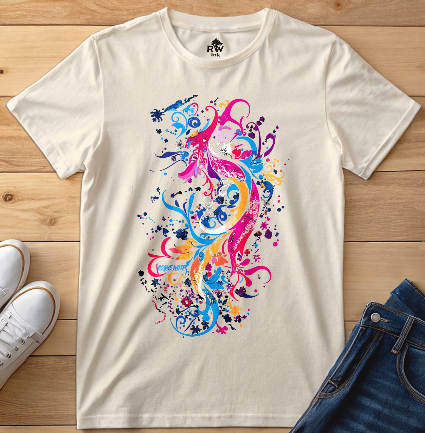 Floral Phoenix Dragon – Abstract Fantasy Art T-Shirt | Bella+Canvas 3001 Unisex Tee